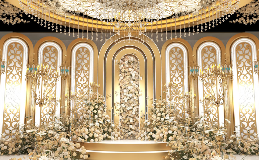 乌兰香槟色调婚礼堂效果展示